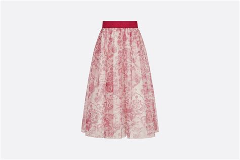 Long Skirt Ecru Tulle with Deep Red Toile de Jouy Print 